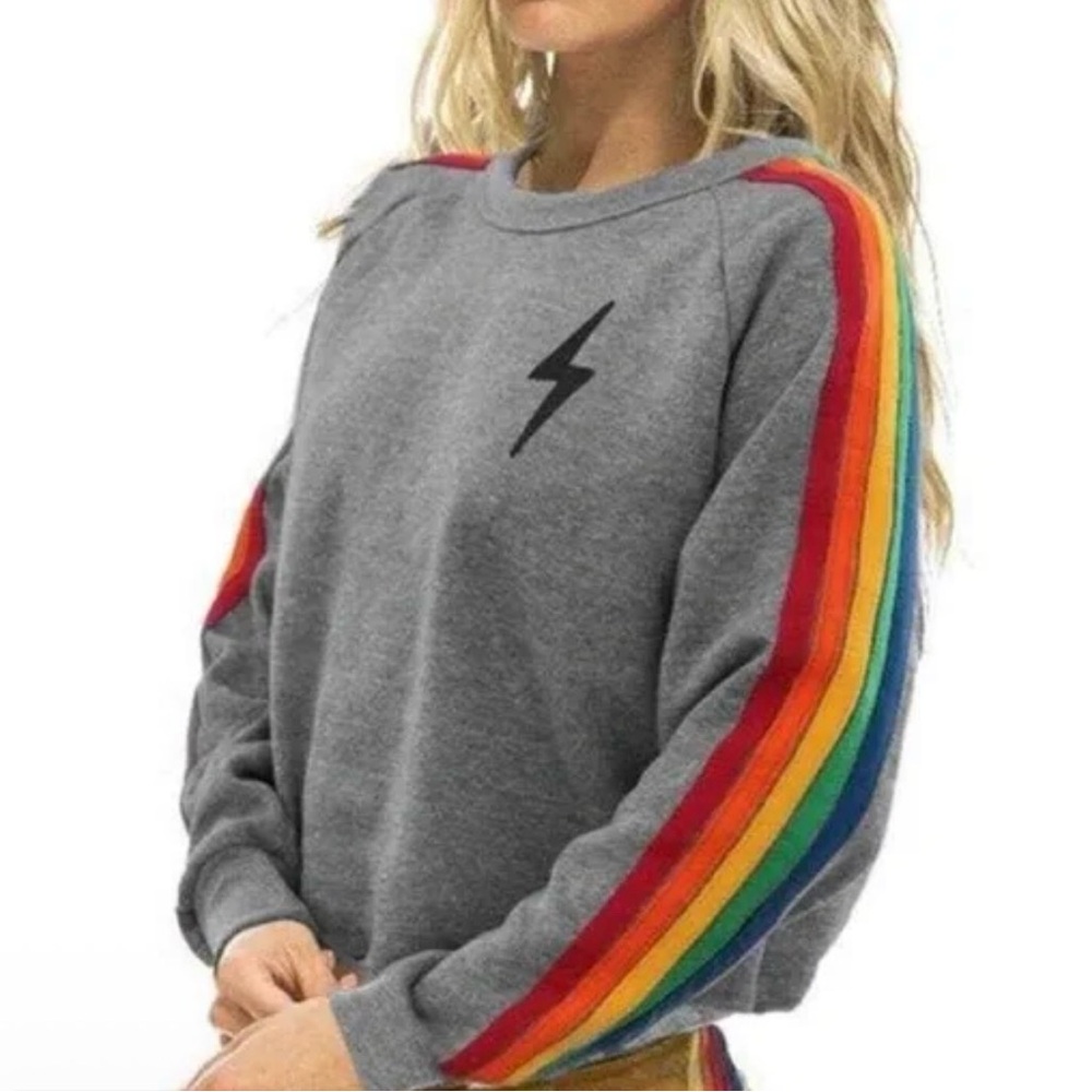 Aviator Nation Heather Grey Rainbow 5 Stripe Cropped